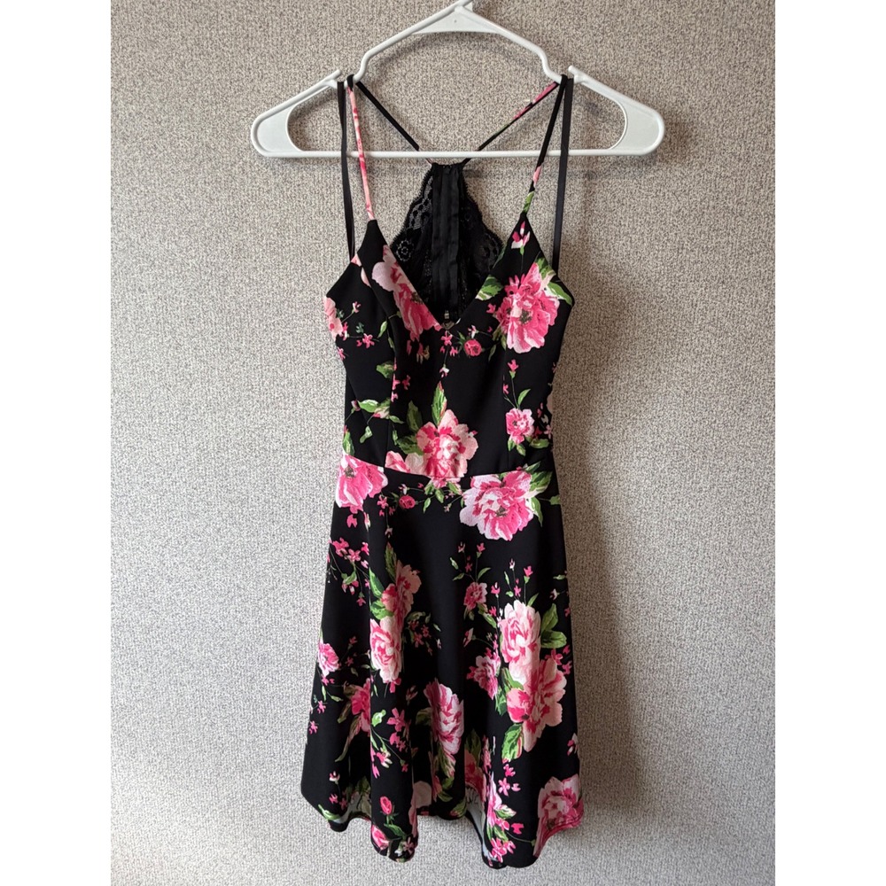 B Darling Black Floral Lace Trim Spaghetti Strap Mini Dress‎ Size 5/6